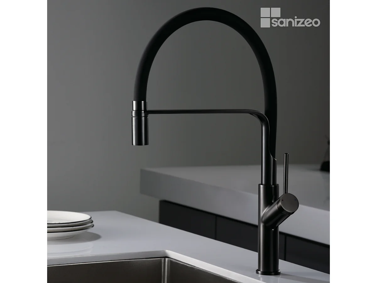 Mitigeur Évier Cuisine avec douchette extractible noir métal - Design moderne – SENA IMEX