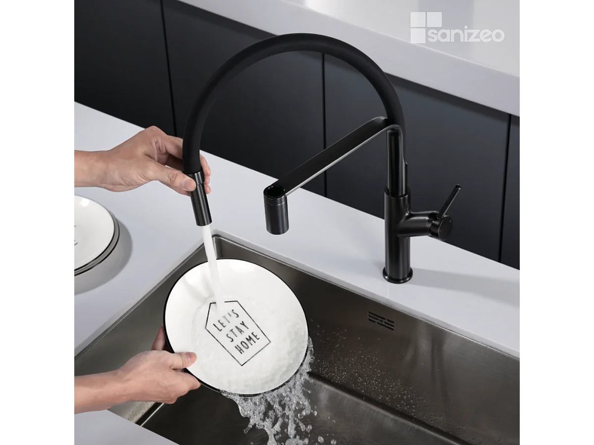 Mitigeur Évier Cuisine avec douchette extractible noir métal - Design moderne – SENA IMEX