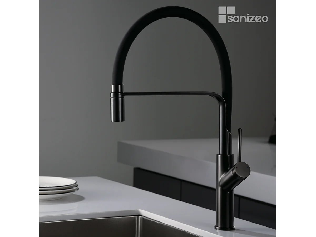 Mitigeur Évier Cuisine avec douchette extractible noir métal - Design moderne – SENA IMEX