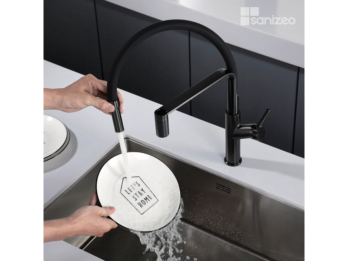 Mitigeur Évier Cuisine avec douchette extractible noir métal - Design moderne – SENA IMEX