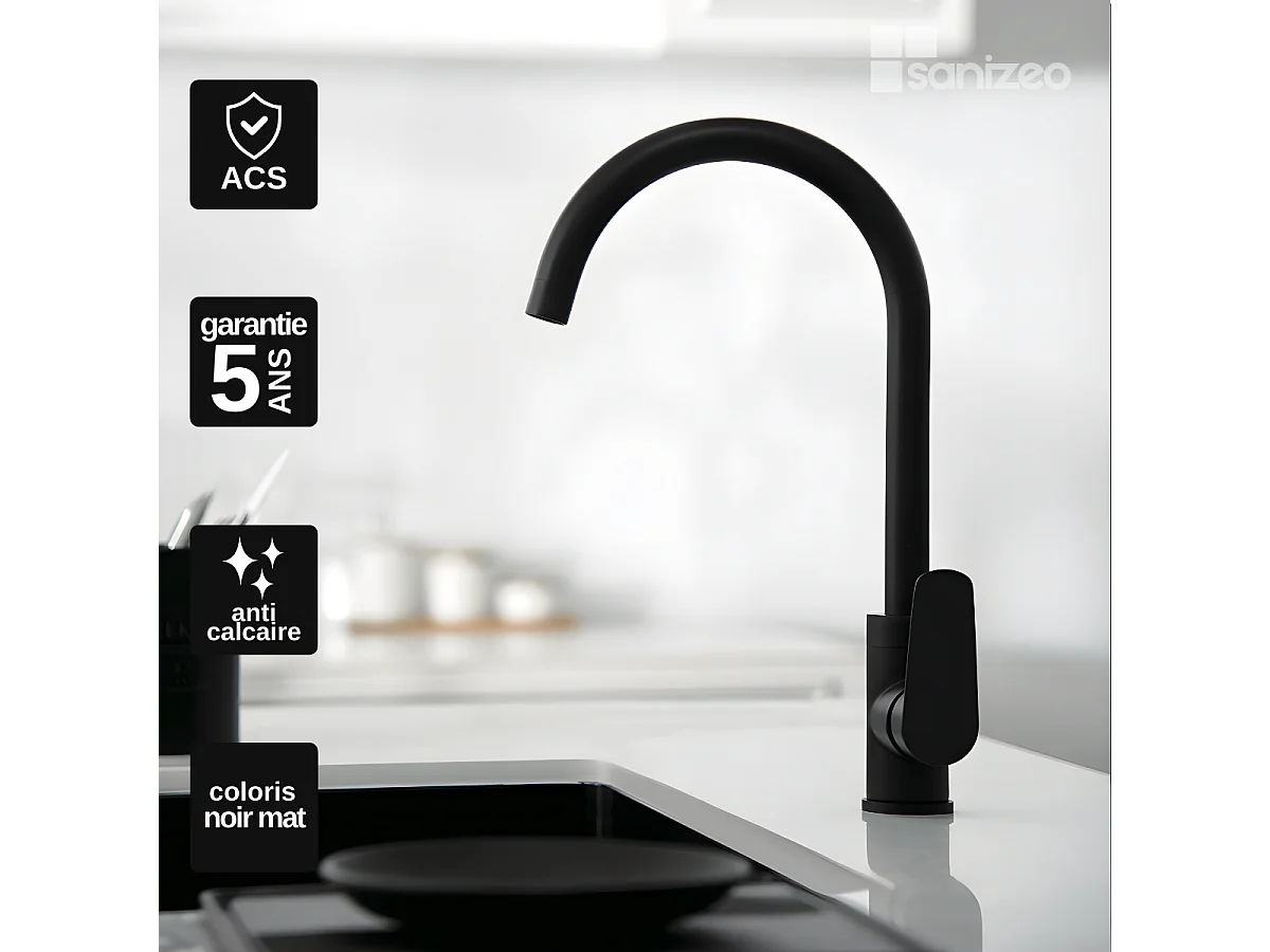 Mitigeur Évier Cuisine noir mat - Design moderne – BELGICA IMEX