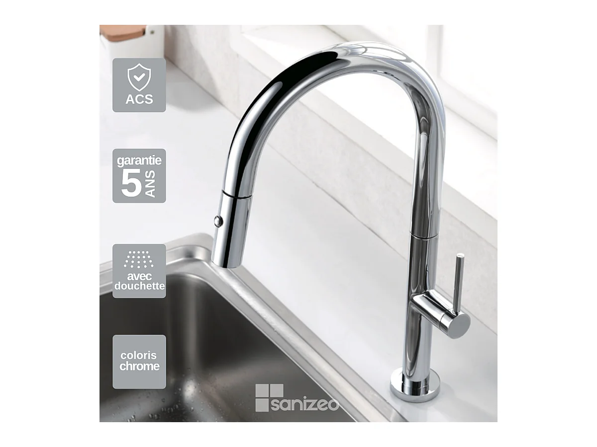 Mitigeur Évier Cuisine avec douchette extractible chromé - Design moderne – SAMOA IMEX