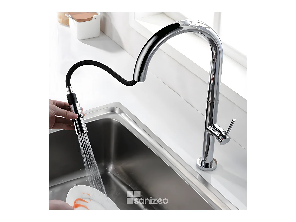 Mitigeur Évier Cuisine avec douchette extractible chromé - Design moderne – SAMOA IMEX