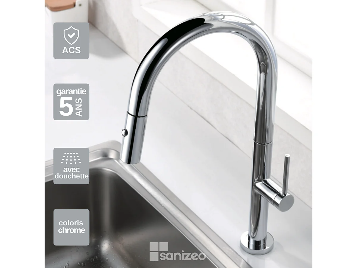 Mitigeur Évier Cuisine avec douchette extractible chromé - Design moderne – SAMOA IMEX