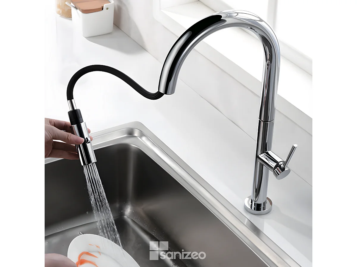 Mitigeur Évier Cuisine avec douchette extractible chromé - Design moderne – SAMOA IMEX