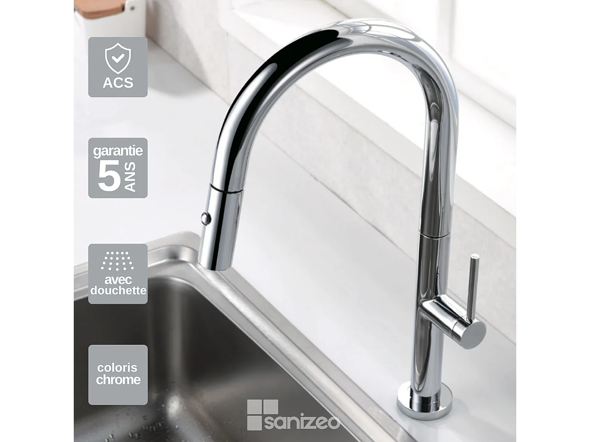 Mitigeur Évier Cuisine avec douchette extractible chromé - Design moderne – SAMOA IMEX