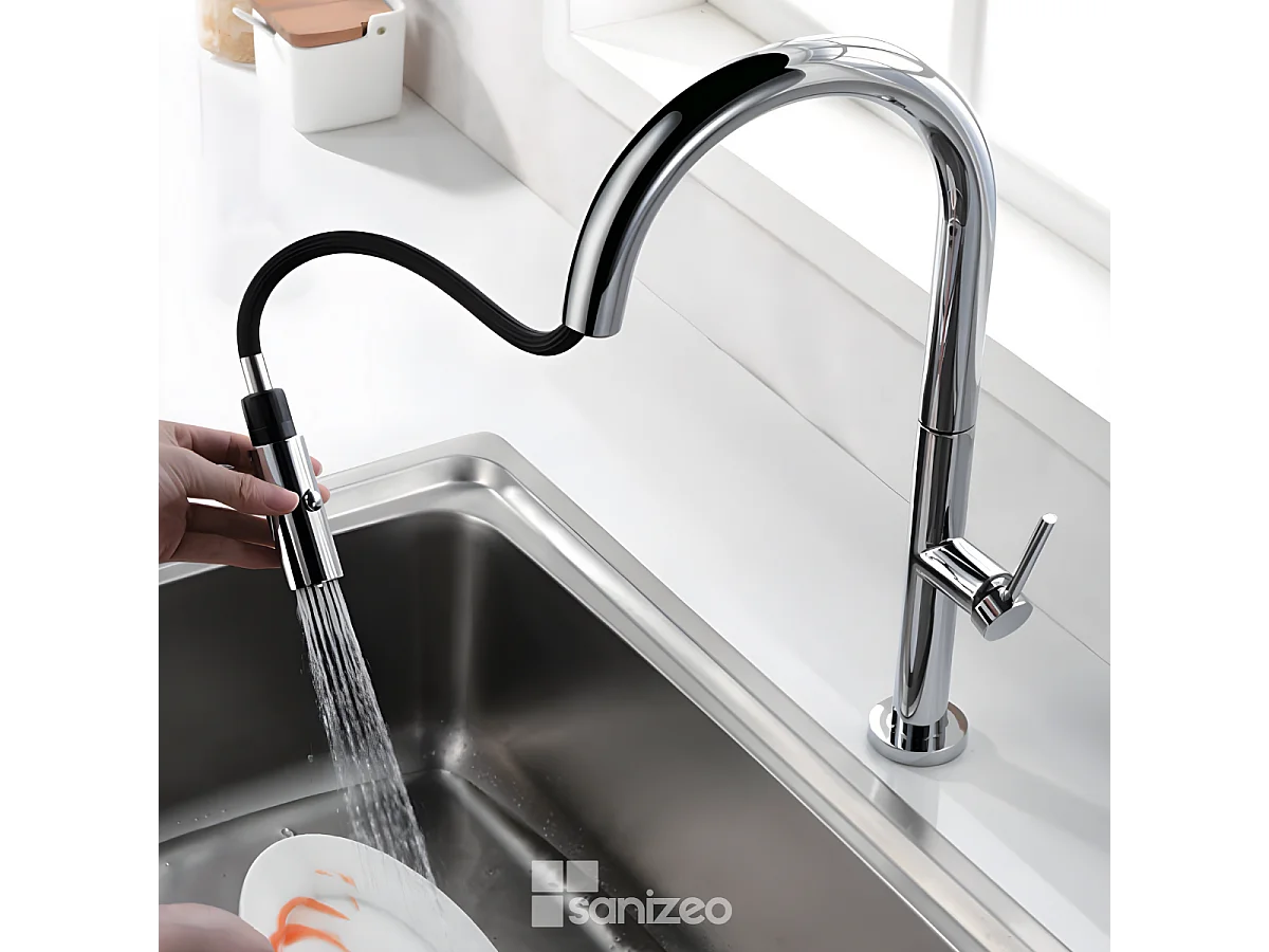 Mitigeur Évier Cuisine avec douchette extractible chromé - Design moderne – SAMOA IMEX