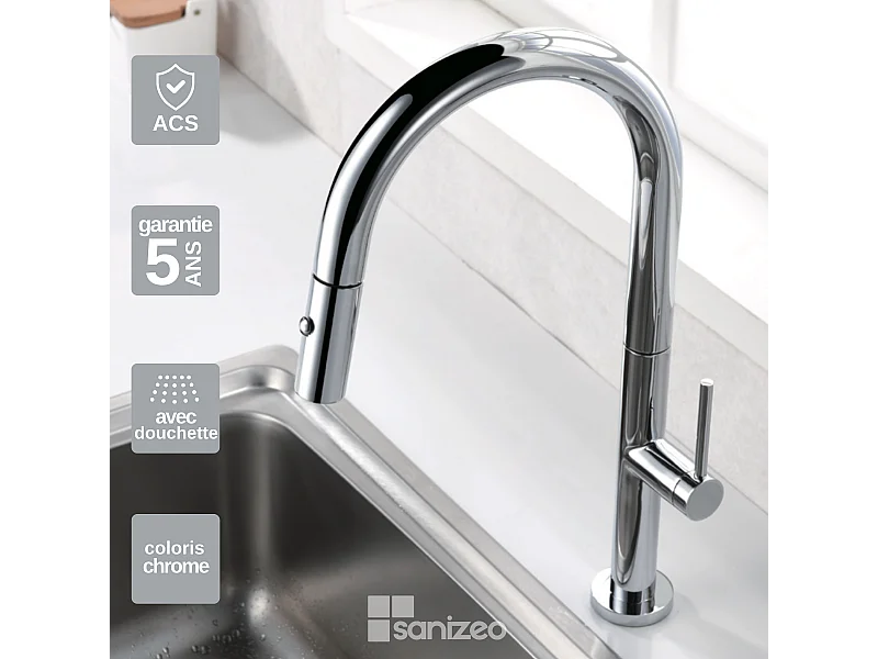 Mitigeur Évier Cuisine avec douchette extractible chromé - Design moderne – SAMOA IMEX