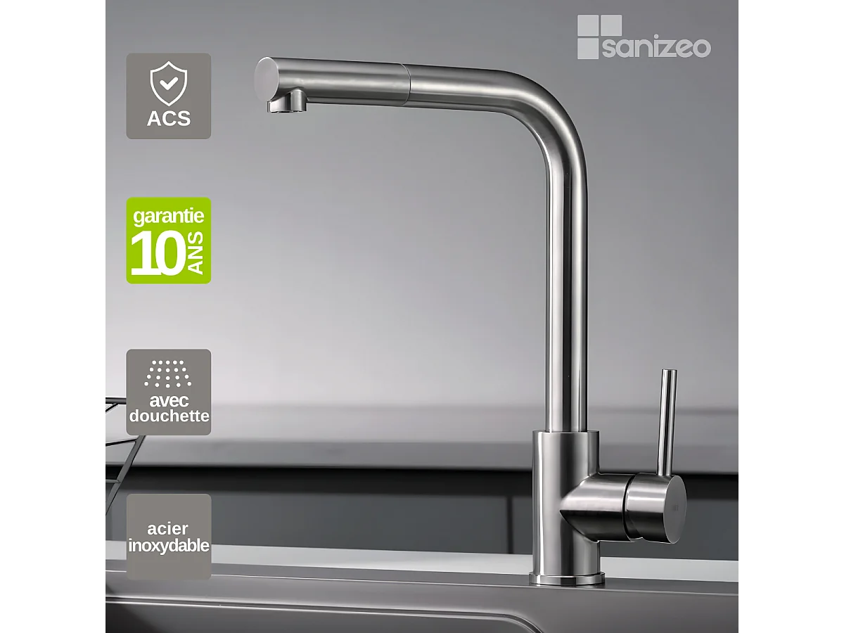 Mitigeur Évier Cuisine avec douchette extractible acier inoxydable - Design moderne – MALTA IMEX