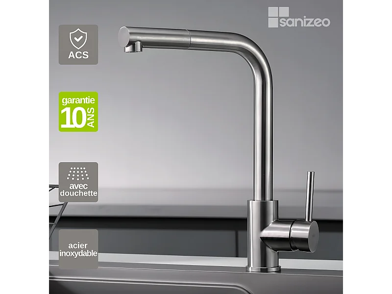 Mitigeur Évier Cuisine avec douchette extractible acier inoxydable - Design moderne – MALTA IMEX