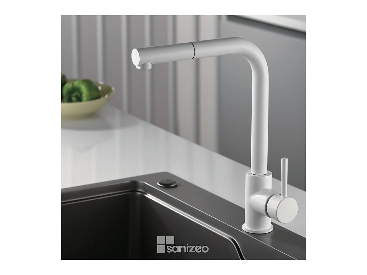 Mitigeur Évier Cuisine avec douchette extractible blanc mat - Design moderne – MALTA IMEX