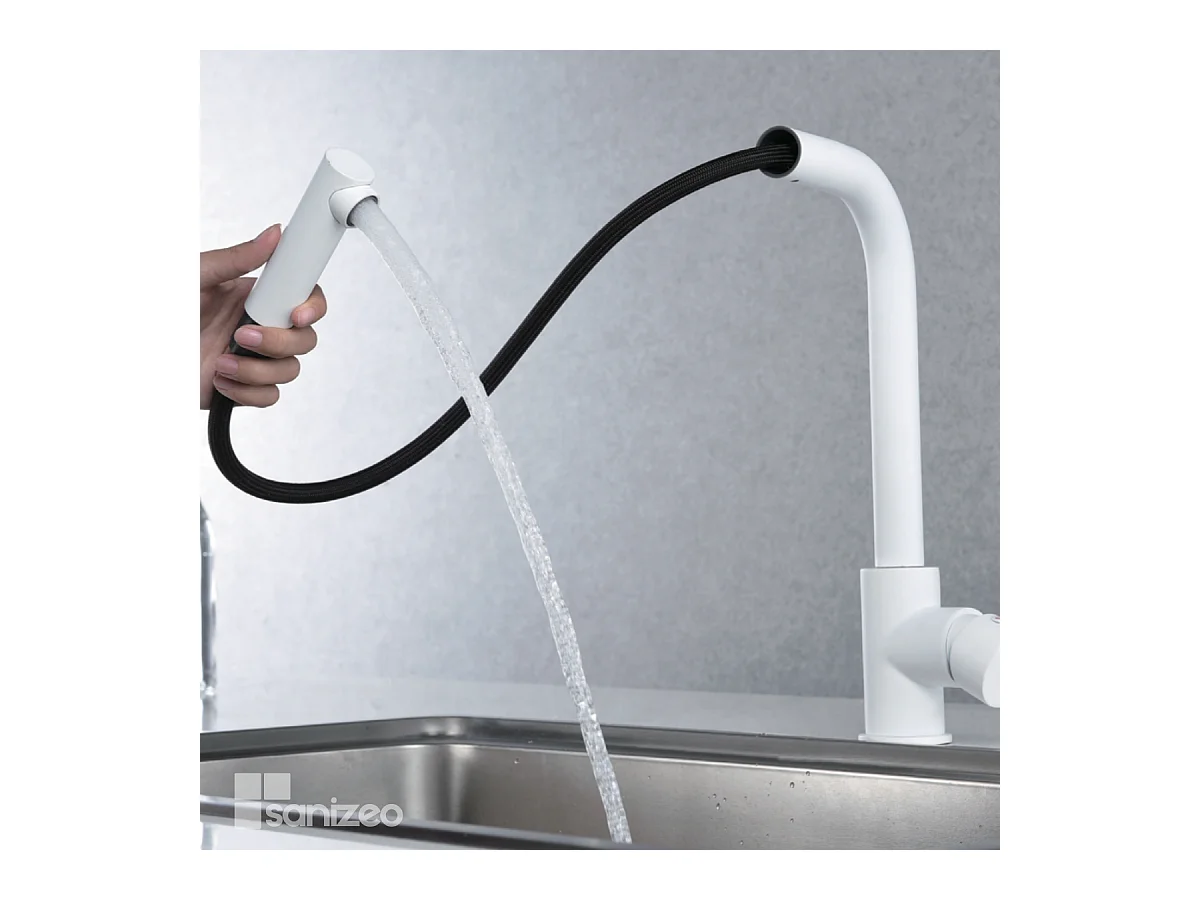 Mitigeur Évier Cuisine avec douchette extractible blanc mat - Design moderne – MALTA IMEX