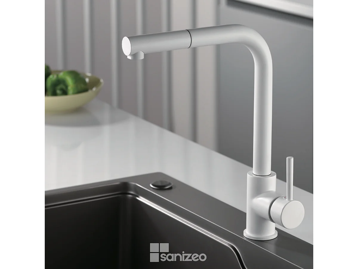 Mitigeur Évier Cuisine avec douchette extractible blanc mat - Design moderne – MALTA IMEX