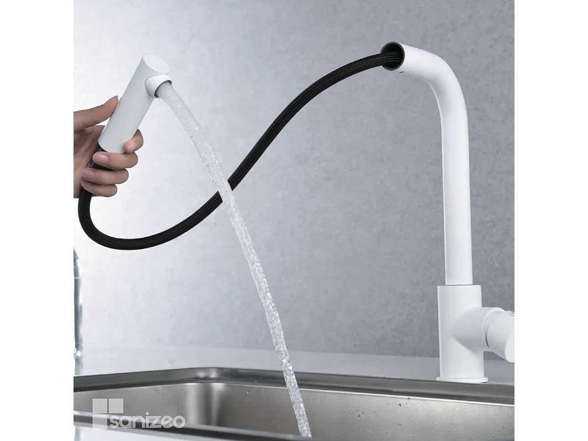 Mitigeur Évier Cuisine avec douchette extractible blanc mat - Design moderne – MALTA IMEX