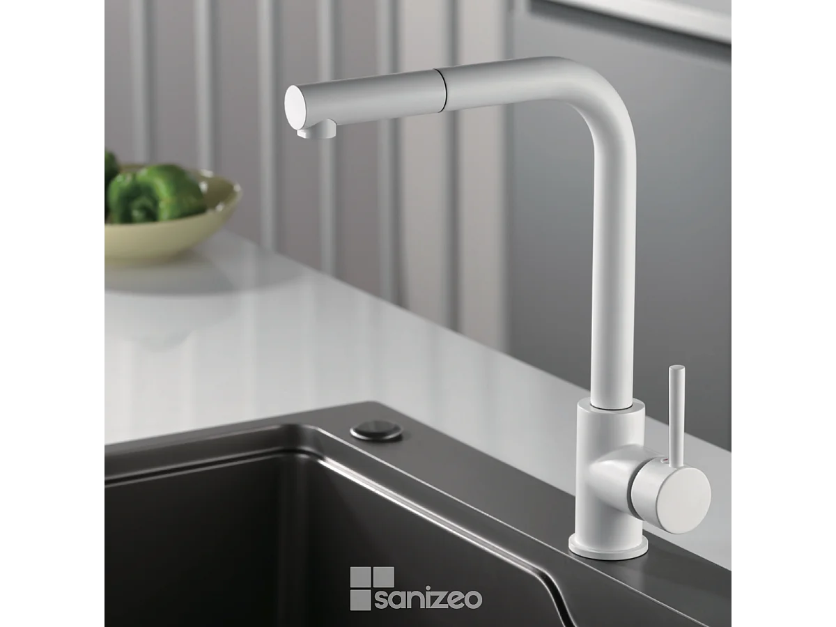 Mitigeur Évier Cuisine avec douchette extractible blanc mat - Design moderne – MALTA IMEX