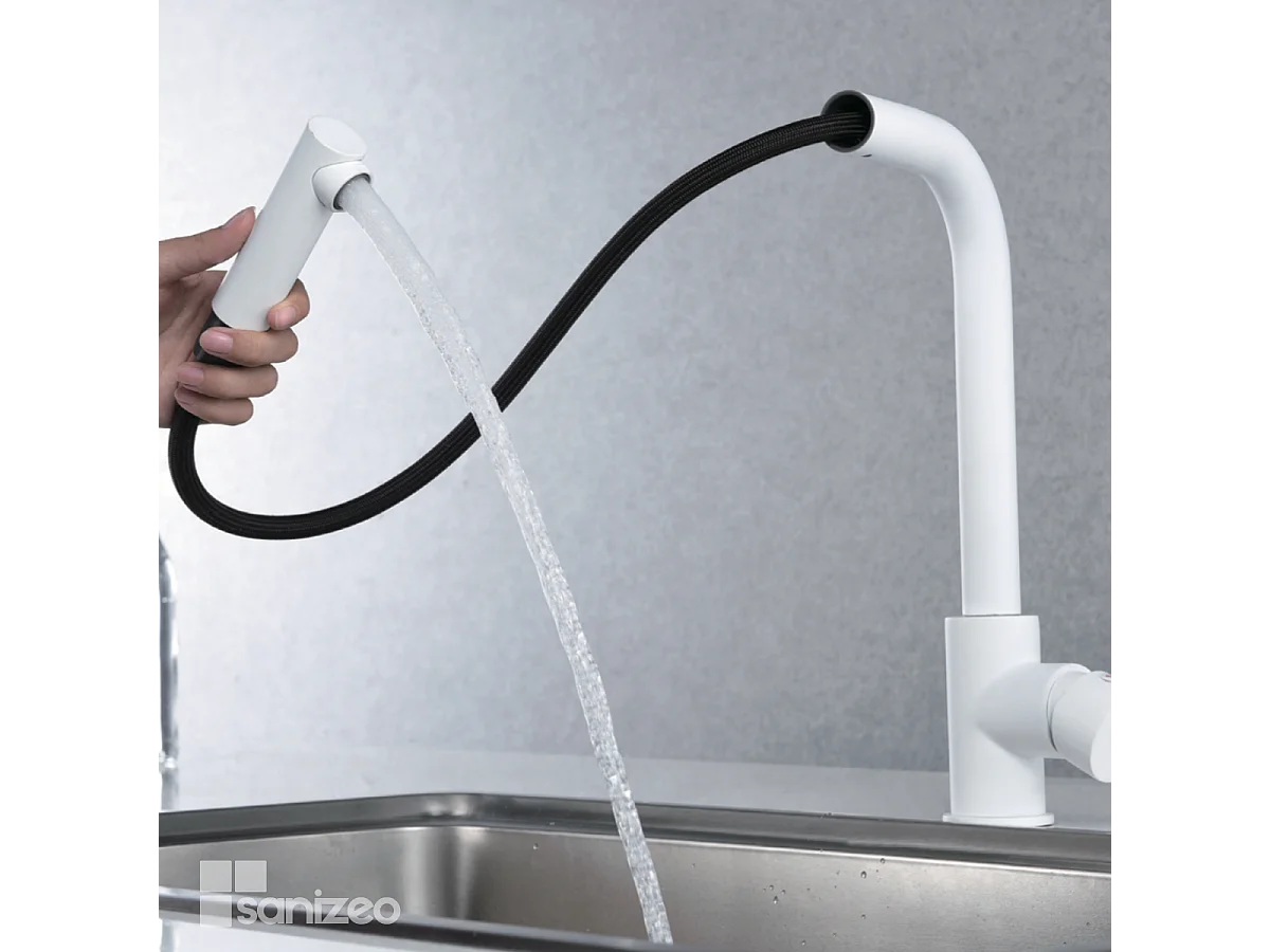 Mitigeur Évier Cuisine avec douchette extractible blanc mat - Design moderne – MALTA IMEX