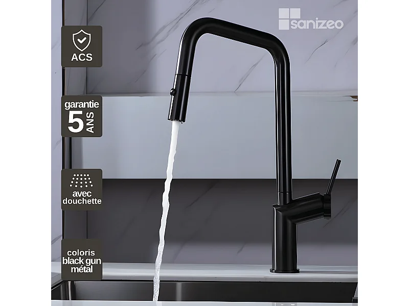 Mitigeur Évier Cuisine avec douchette extractible noir métal - Design moderne – BONN IMEX