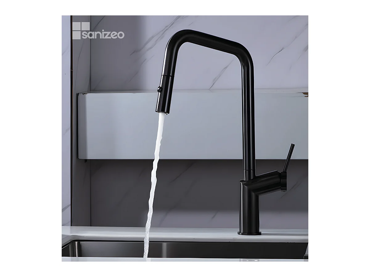 Mitigeur Évier Cuisine avec douchette extractible noir métal - Design moderne – BONN IMEX