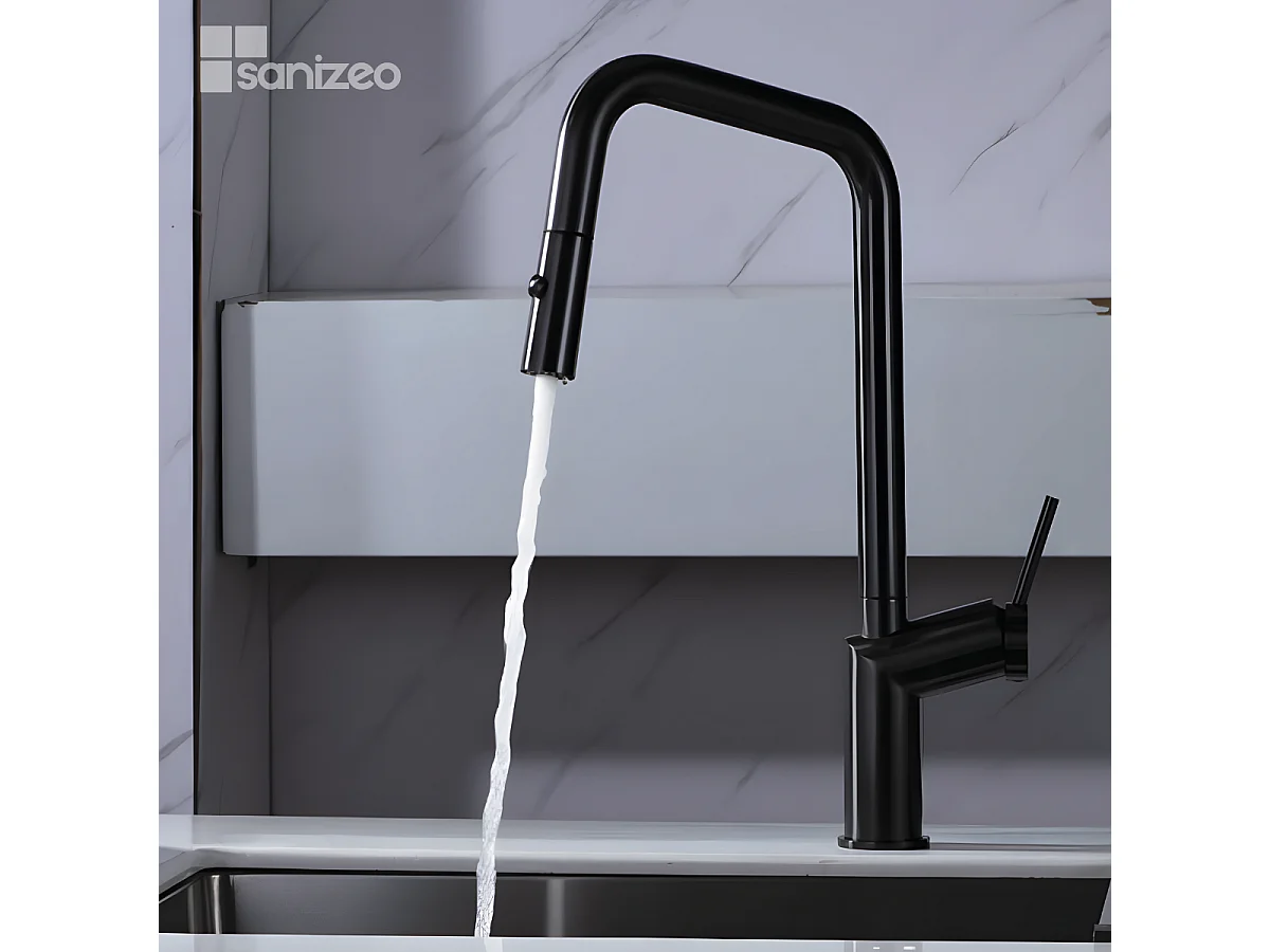 Mitigeur Évier Cuisine avec douchette extractible noir métal - Design moderne – BONN IMEX