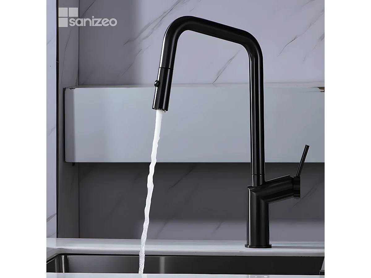 Mitigeur Évier Cuisine avec douchette extractible noir métal - Design moderne – BONN IMEX