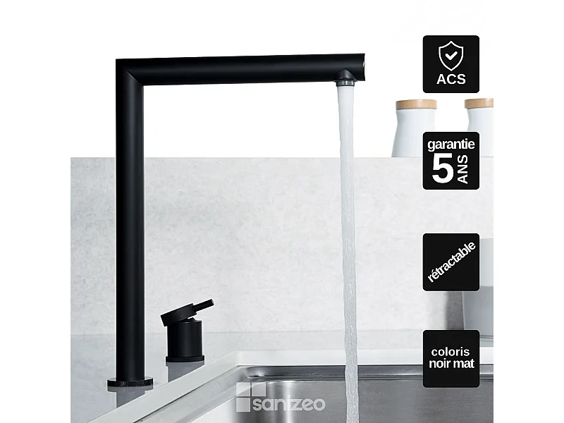 Mitigeur Évier Cuisine rétractable noir mat – Design moderne et Économie d’eau - ITACA IMEX