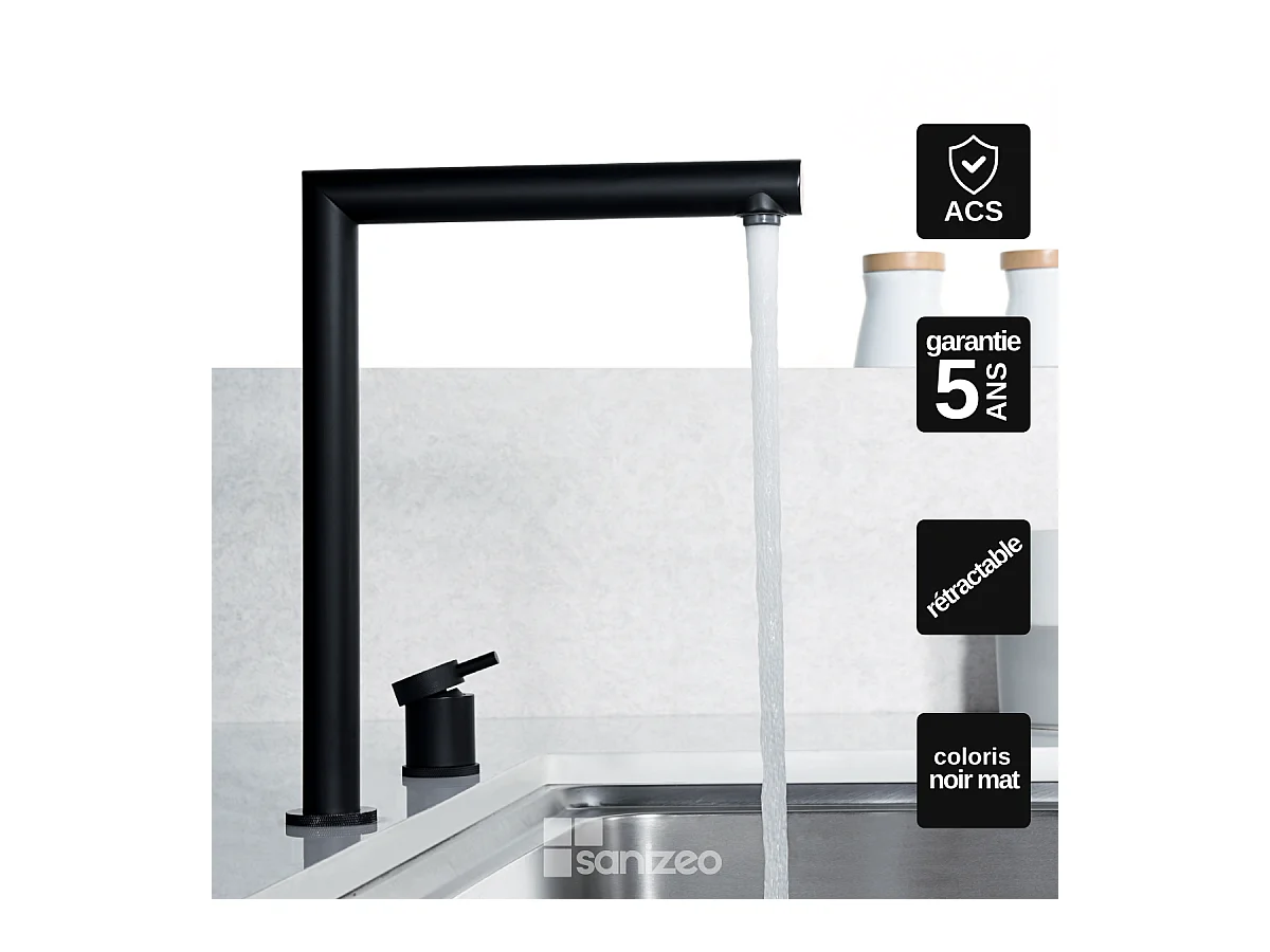 Mitigeur Évier Cuisine rétractable noir mat – Design moderne et Économie d’eau - ITACA IMEX