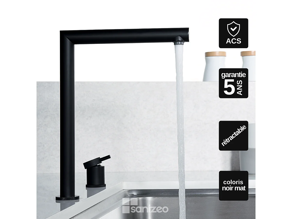 Mitigeur Évier Cuisine rétractable noir mat – Design moderne et Économie d’eau - ITACA IMEX