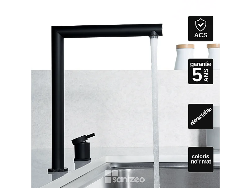 Mitigeur Évier Cuisine rétractable noir mat – Design moderne et Économie d’eau - ITACA IMEX