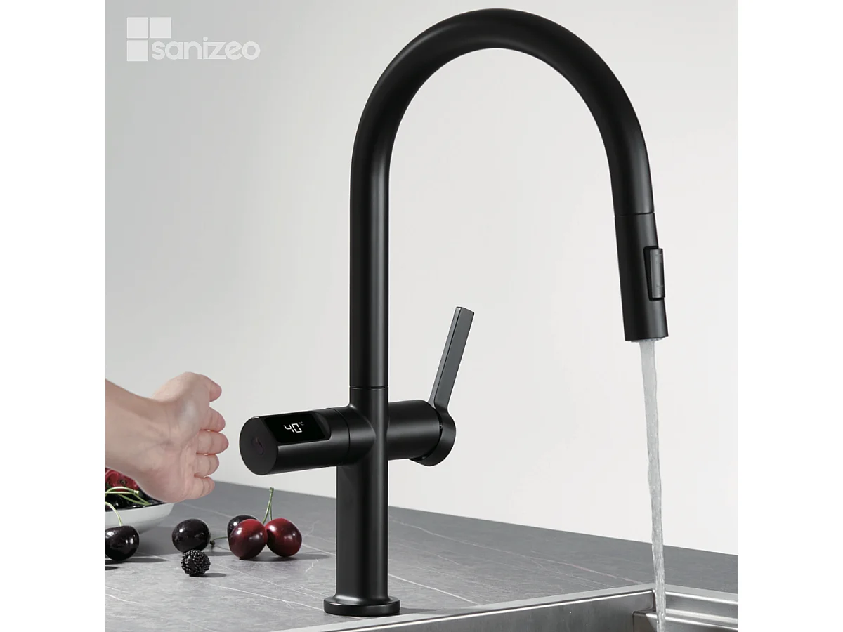 Mitigeur Évier Cuisine/Écran avec douchette extractible noir mat - Design moderne – TURIN IMEX