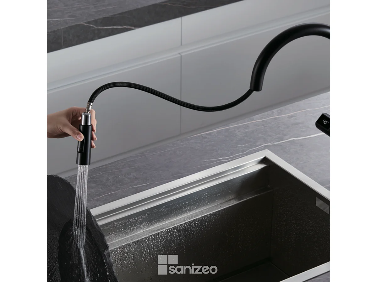 Mitigeur Évier Cuisine/Écran avec douchette extractible noir mat - Design moderne – TURIN IMEX