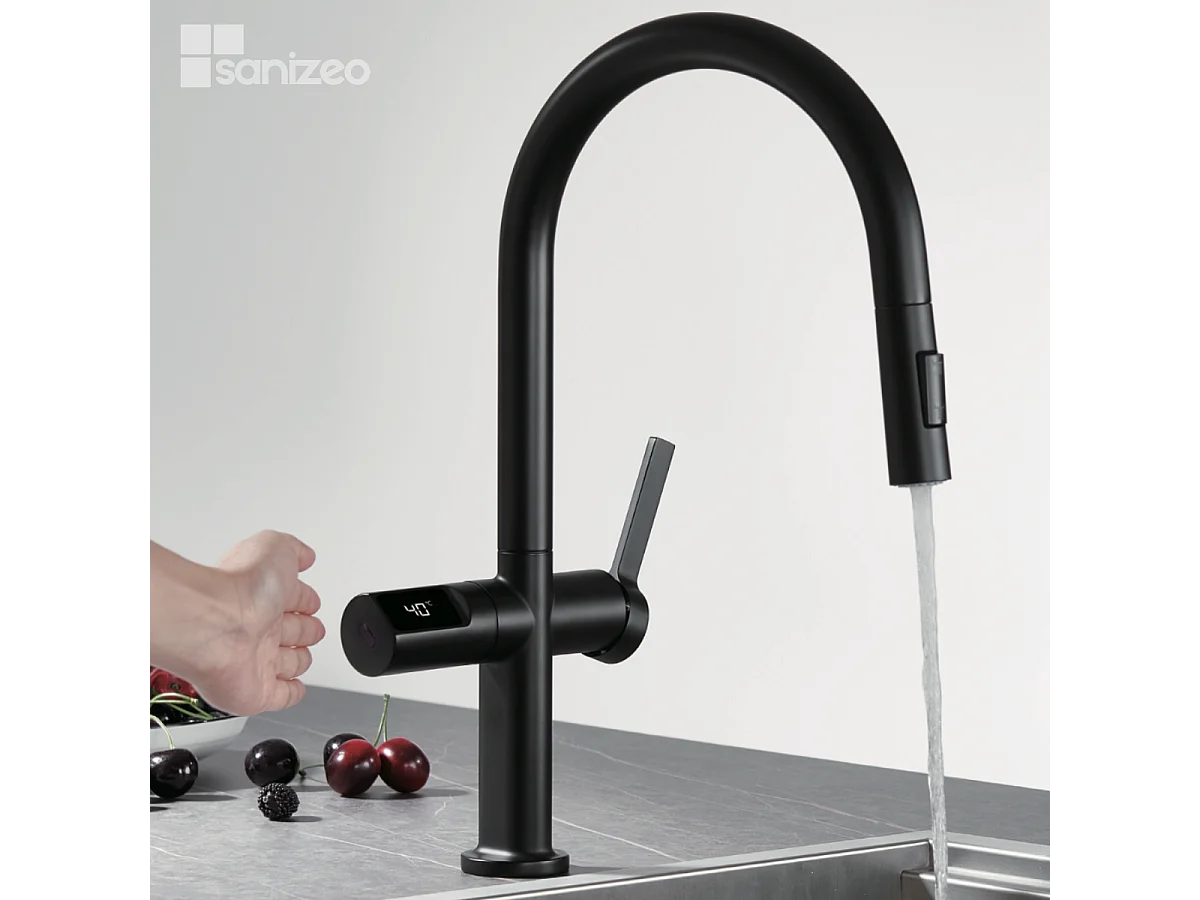 Mitigeur Évier Cuisine/Écran avec douchette extractible noir mat - Design moderne – TURIN IMEX