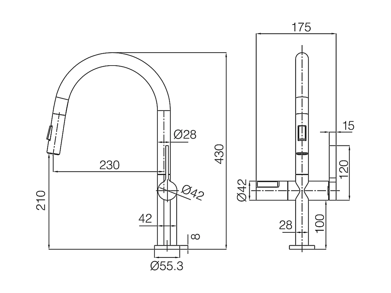 Mitigeur Évier Cuisine/Écran avec douchette extractible noir mat - Design moderne – TURIN IMEX