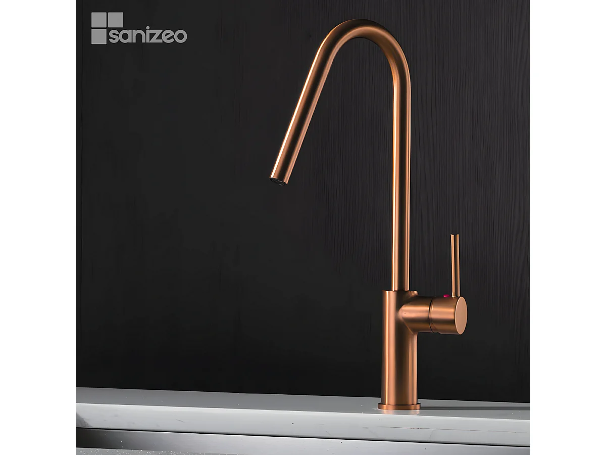 Mitigeur Évier Cuisine avec douchette extractible or rose brossé - Design moderne – KENIA IMEX