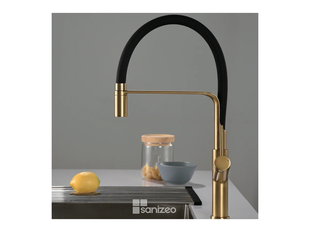Mitigeur Évier Cuisine avec douchette extractible or brossé - Design moderne – SENA IMEX
