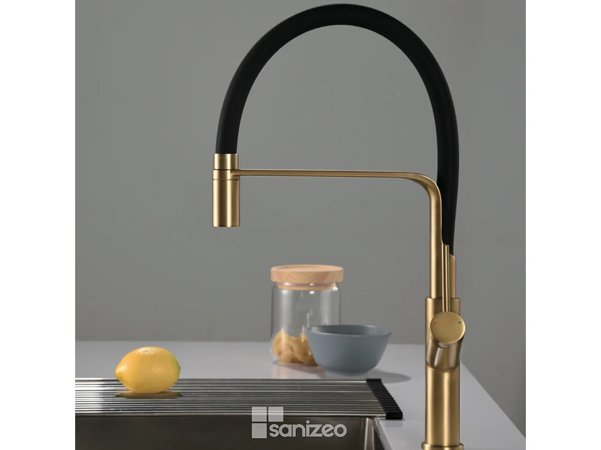 Mitigeur Évier Cuisine avec douchette extractible or brossé - Design moderne – SENA IMEX