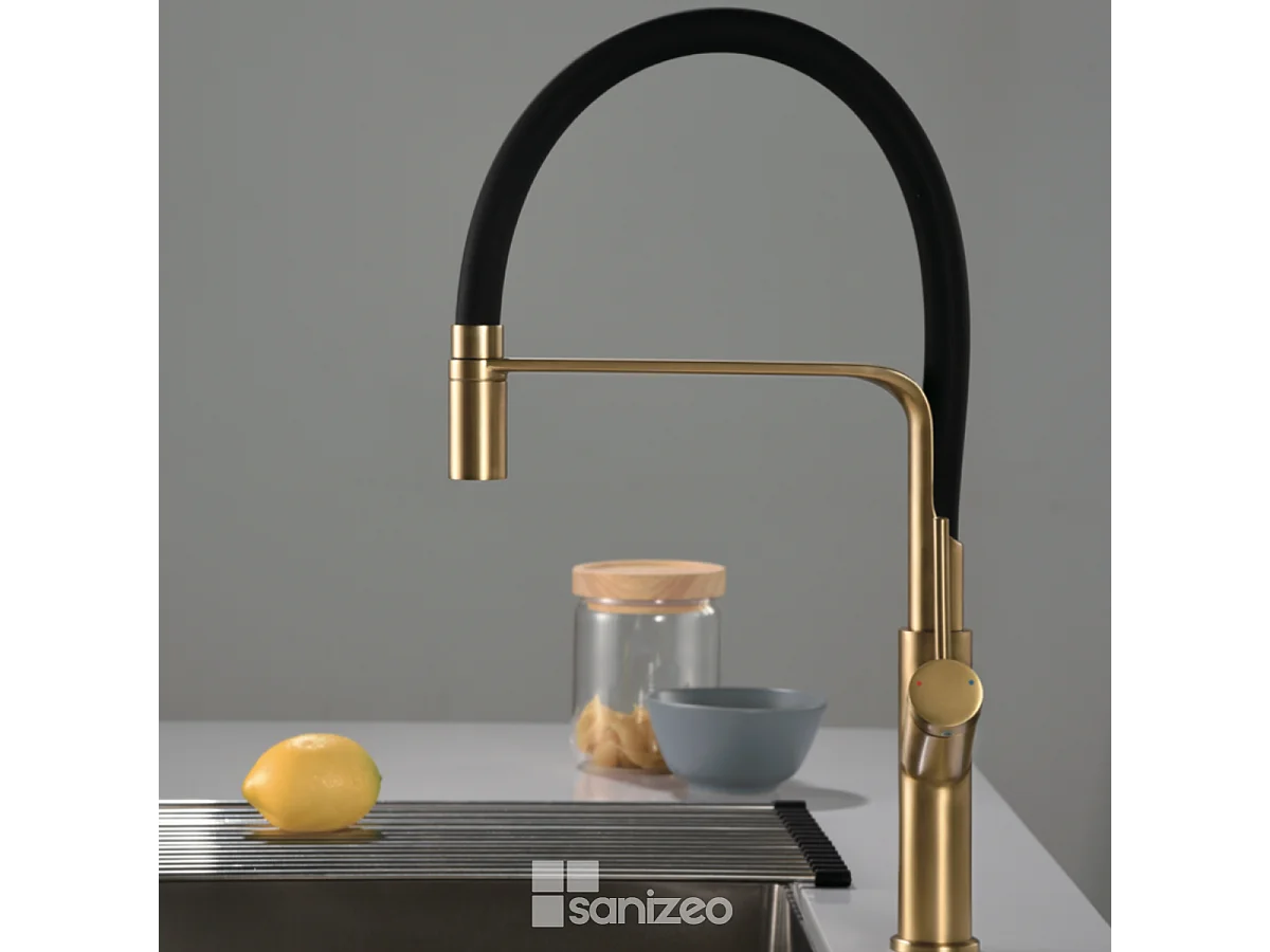 Mitigeur Évier Cuisine avec douchette extractible or brossé - Design moderne – SENA IMEX