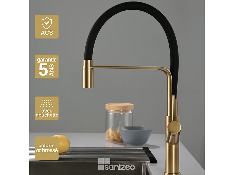 Mitigeur Évier Cuisine avec douchette extractible or brossé - Design moderne – SENA IMEX