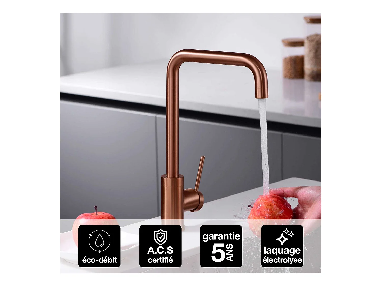 Mitigeur Évier Cuisine or rose brossé - Design moderne – LOIRA IMEX