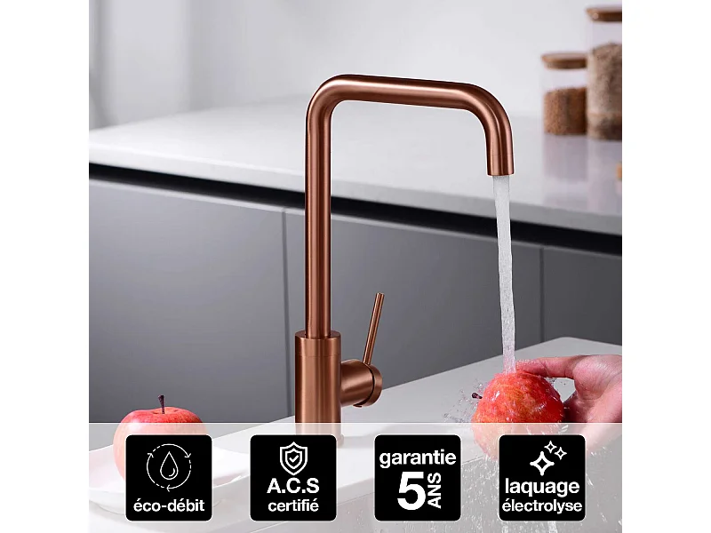 Mitigeur Évier Cuisine or rose brossé - Design moderne – LOIRA IMEX