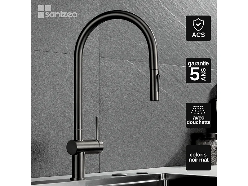 Mitigeur Évier Cuisine avec douchette extractible noir mat - Design moderne – BERNA IMEX