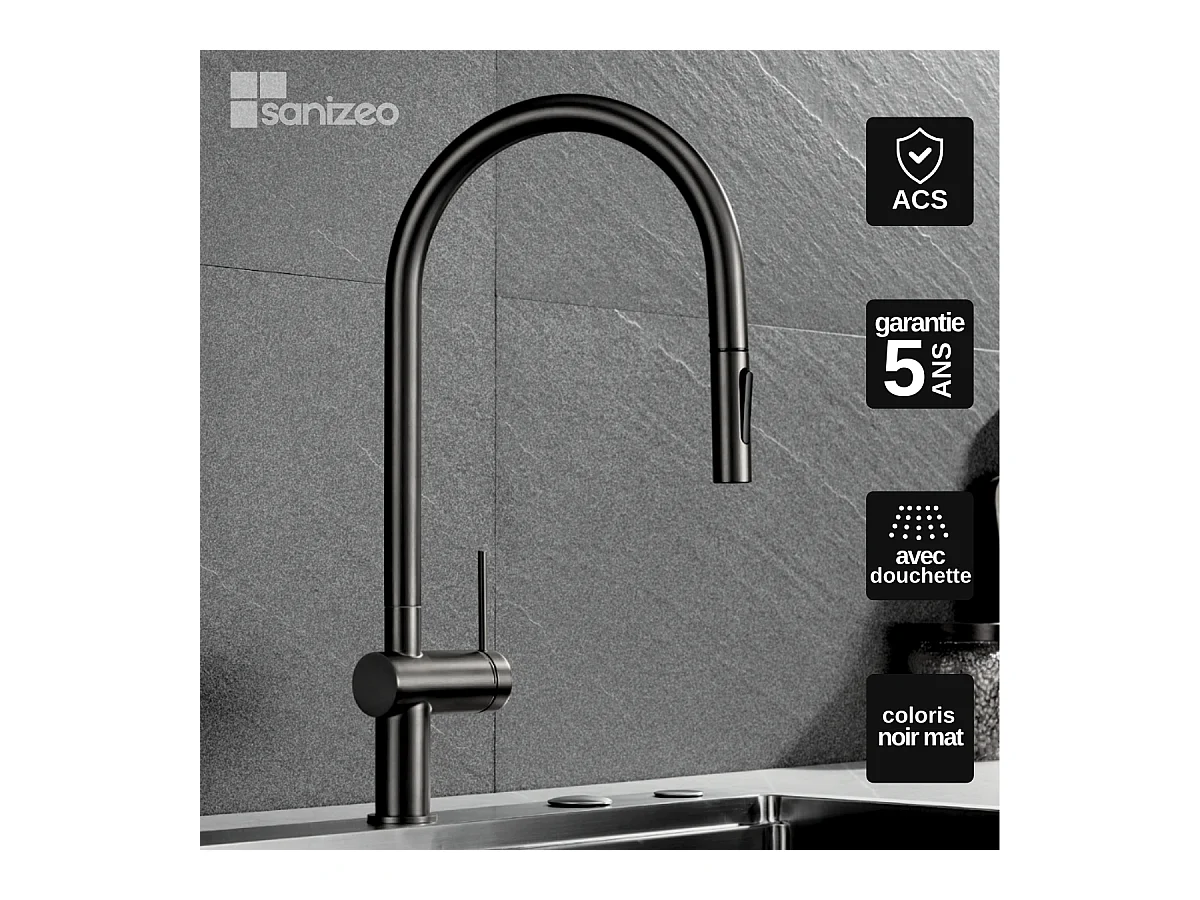 Mitigeur Évier Cuisine avec douchette extractible noir mat - Design moderne – BERNA IMEX