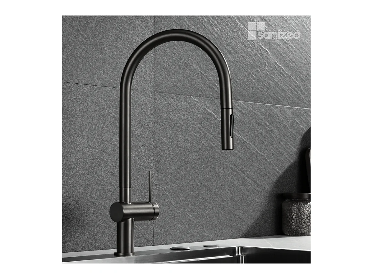 Mitigeur Évier Cuisine avec douchette extractible noir mat - Design moderne – BERNA IMEX