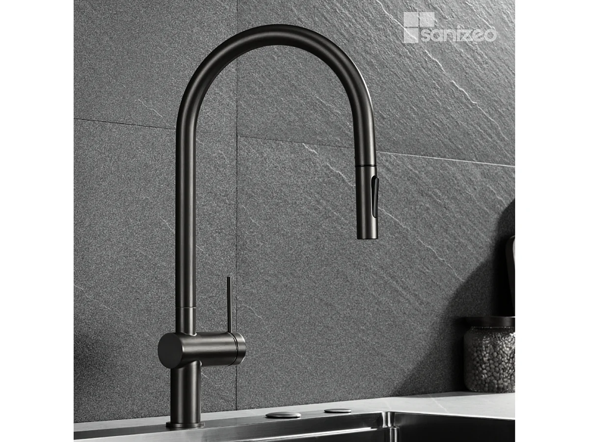 Mitigeur Évier Cuisine avec douchette extractible noir mat - Design moderne – BERNA IMEX