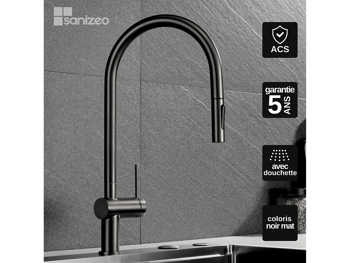 Mitigeur Évier Cuisine avec douchette extractible noir mat - Design moderne – BERNA IMEX