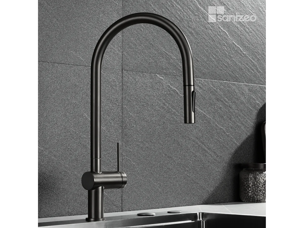 Mitigeur Évier Cuisine avec douchette extractible noir mat - Design moderne – BERNA IMEX