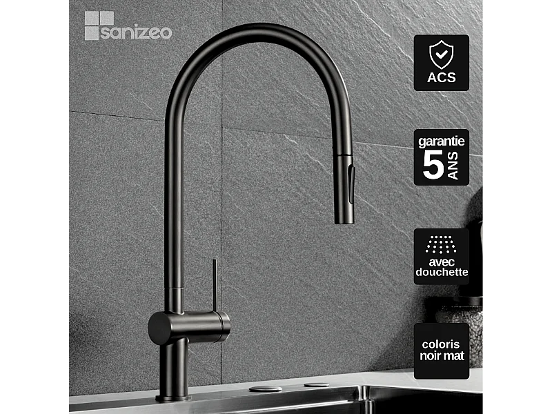 Mitigeur Évier Cuisine avec douchette extractible noir mat - Design moderne – BERNA IMEX
