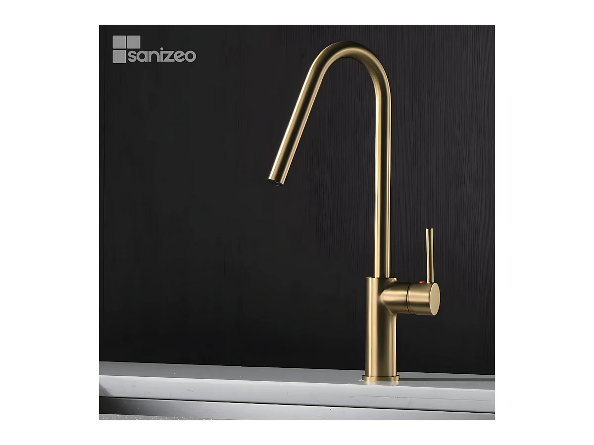 Mitigeur Évier Cuisine avec douchette extractible or brossé - Design moderne – KENIA IMEX