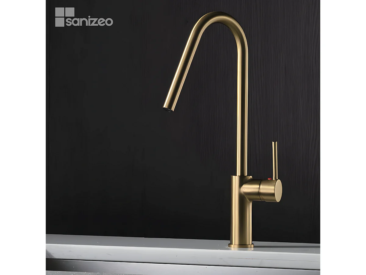 Mitigeur Évier Cuisine avec douchette extractible or brossé - Design moderne – KENIA IMEX