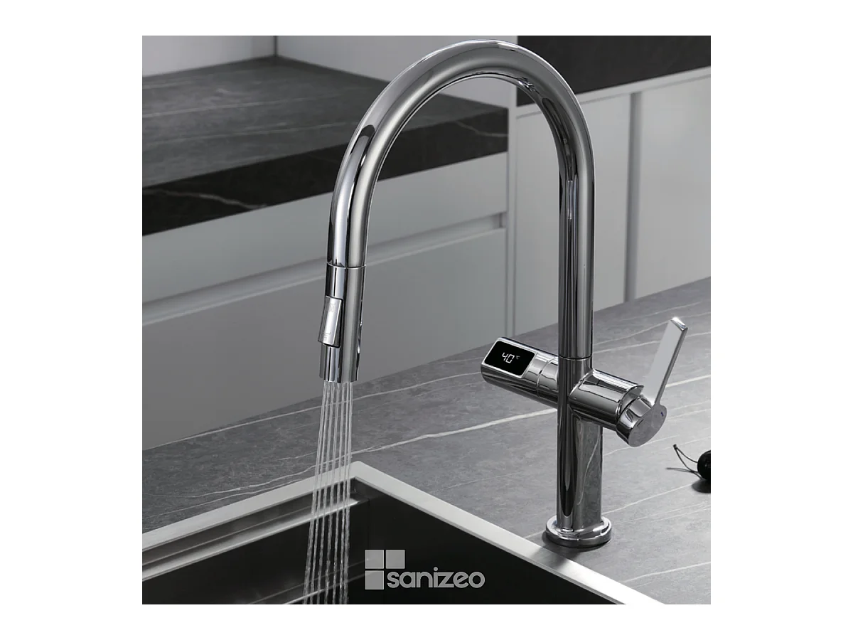 Mitigeur Évier Cuisine/Écran avec douchette extractible chromé - Design moderne – TURIN IMEX