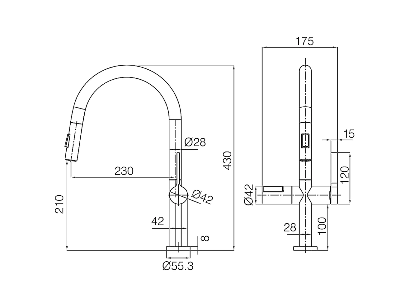 Mitigeur Évier Cuisine/Écran avec douchette extractible chromé - Design moderne – TURIN IMEX